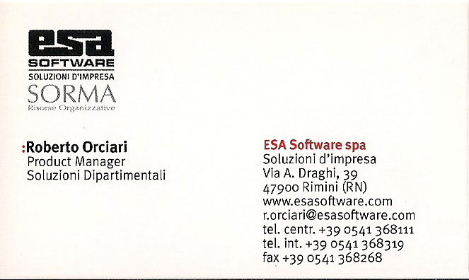 Roberto Orciari - Biglietto da visita - Esa Software SpA